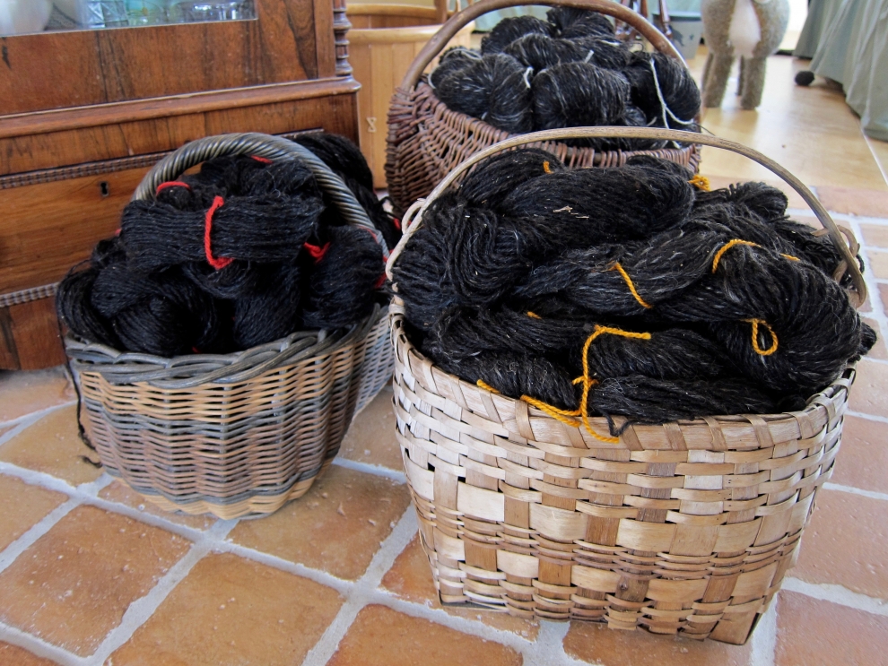 baskets of hand spun yarn
